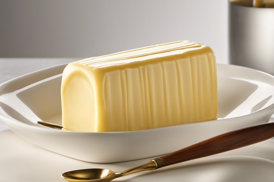 An image showcasing a perfectly wrapped stick of butter, with its smooth, golden surface glistening under soft lighting