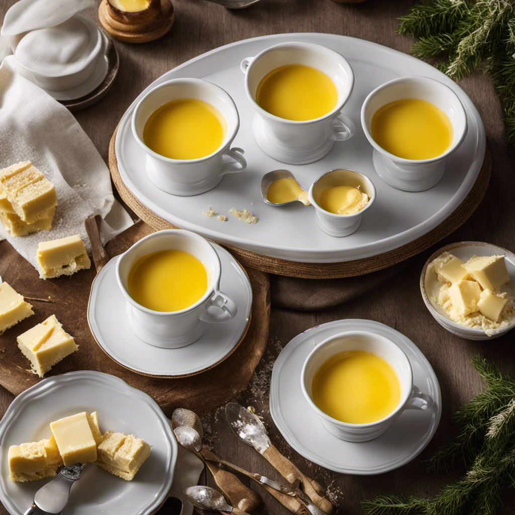 An image showcasing two sticks of creamy butter, unwrapped and placed side by side on a pristine white plate