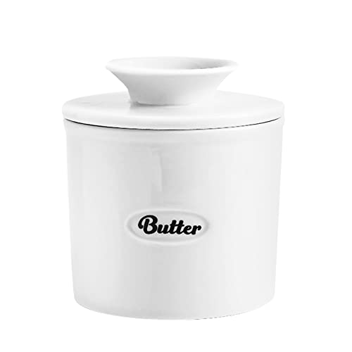 Butter Dish, Ceramic Butter Dish with Lid, Large Butter Keeper Perfect for 2 Sticks of Butter and Keep Your Butter Soft, Safe to Dishwasher (Butter crock- white)