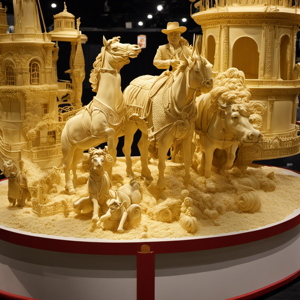 An image showcasing a spectacular butter sculpture from the Ohio State Fair, meticulously crafted to pay homage to an iconic movie