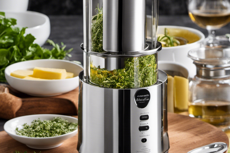 An image showcasing a sleek, stainless steel herbal butter infuser machine