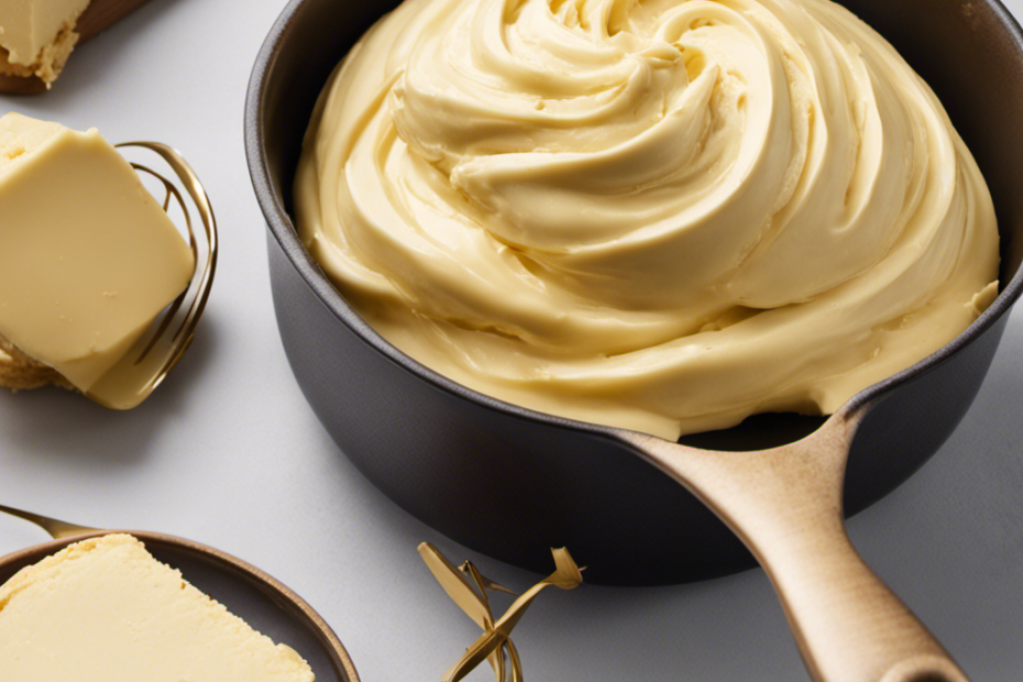 An image showcasing the step-by-step process of making blonde butter: a close-up shot of creamy butter slowly melting in a golden pan, while a whisk gently stirs it, releasing a rich aroma