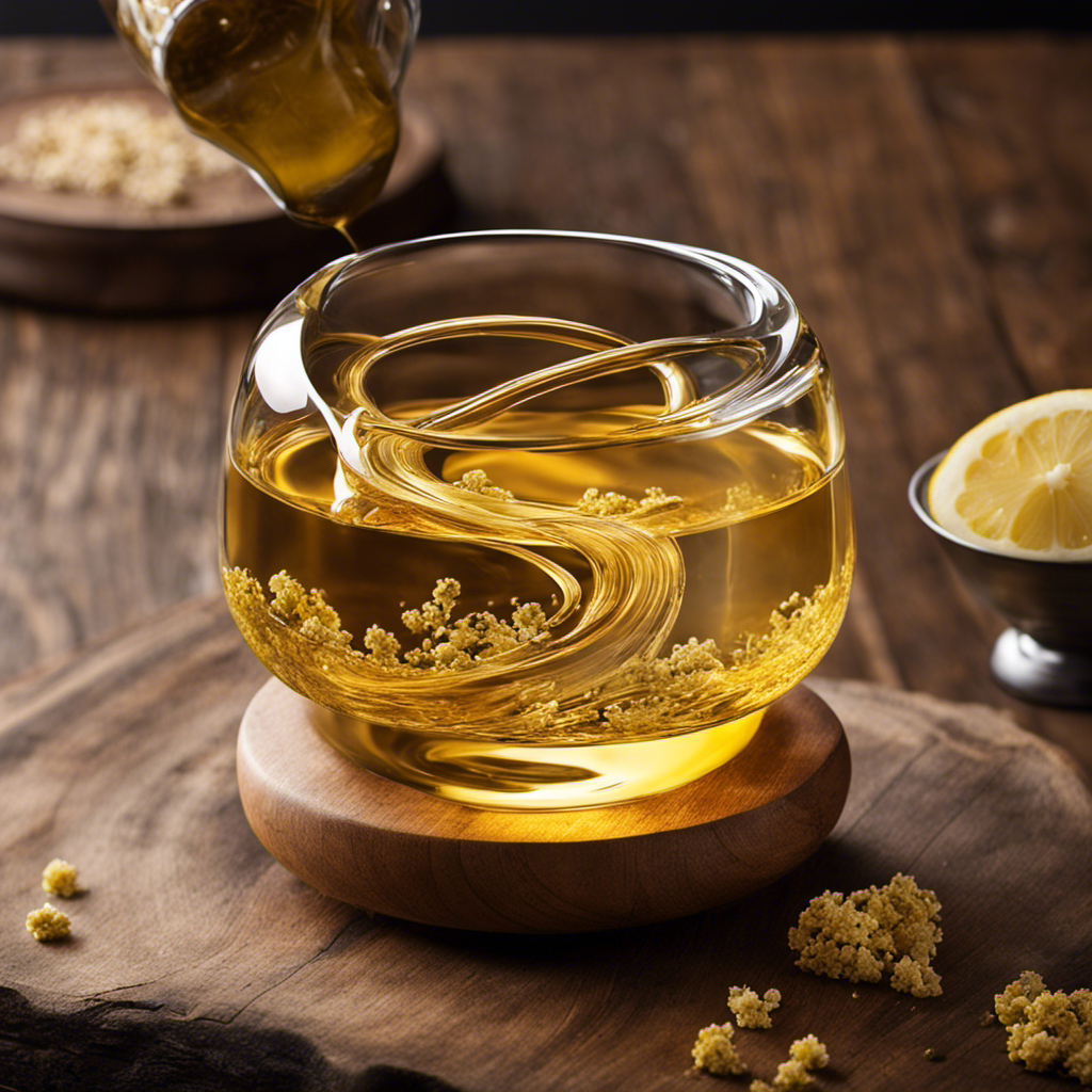 An image that showcases a sleek, glass infuser filled with golden melted butter and fragrant oil, swirling together to form a tantalizing blend
