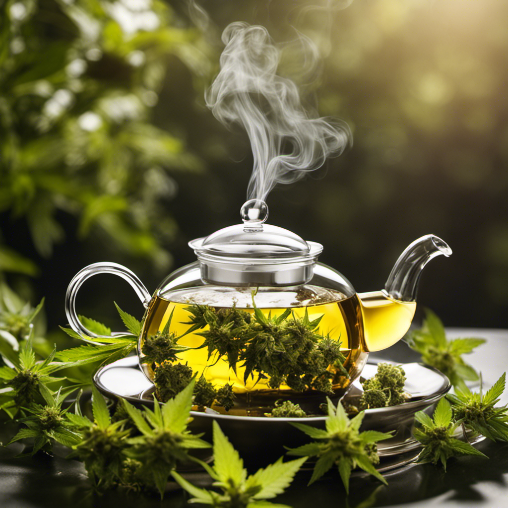 An image showcasing a teapot infuser filled with cannabis buds, immersed in a bubbling pot of melted butter