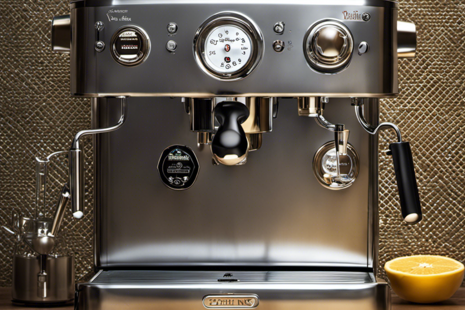 An image showcasing a gleaming, silver espresso machine alongside a vibrant, creamy butter infuser