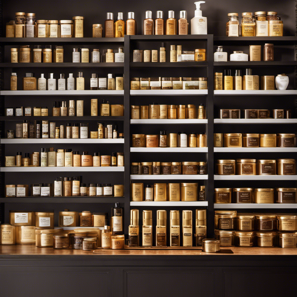 An image showcasing a shelf filled with luxurious cocoa butter products
