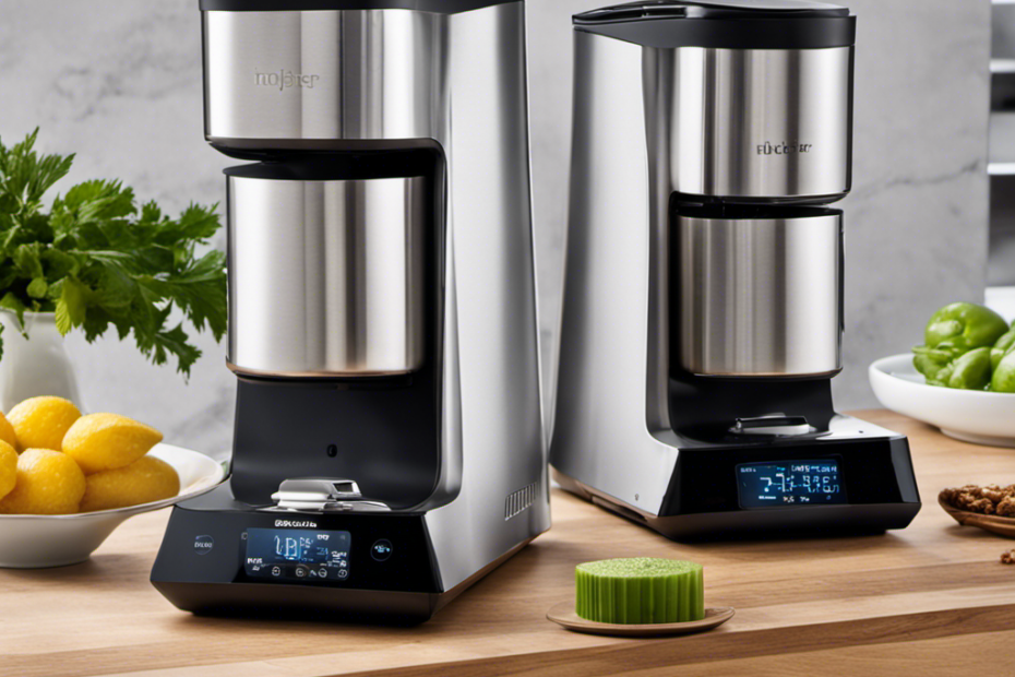 An image showcasing two sleek, countertop devices side by side