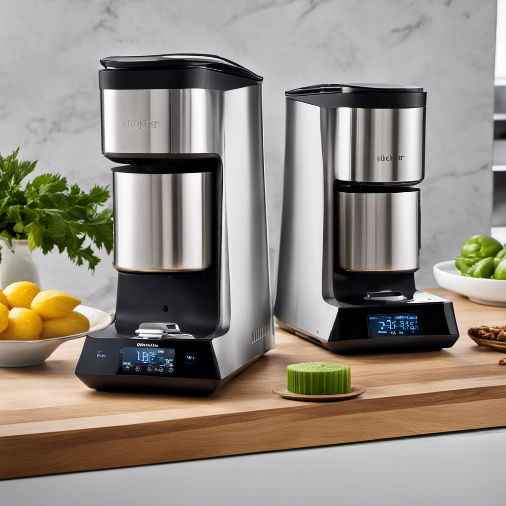 An image showcasing two sleek, countertop devices side by side