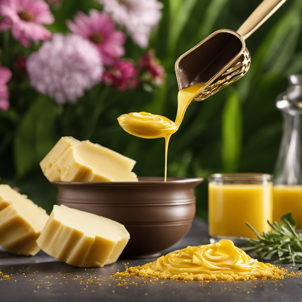 An image showcasing a vibrant, golden stick of CVS Butter Infuser, surrounded by a pool of melted butter, with aromatic herbs and spices delicately scattered around, evoking a sense of rich and flavorful culinary possibilities