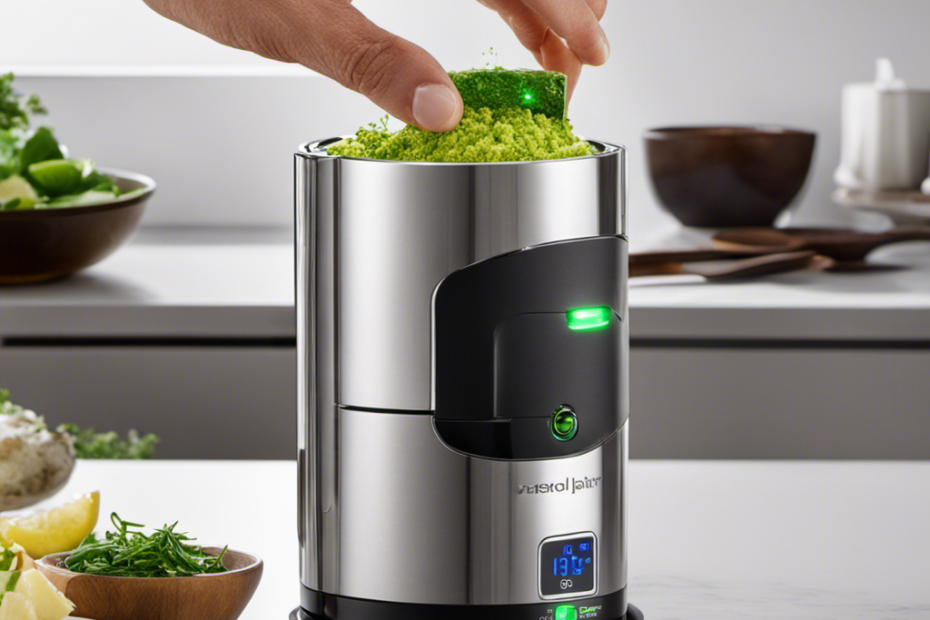An image showcasing a sleek, modern Magic Butter Maker on a kitchen countertop with a vibrant green herbal infusion gently simmering inside