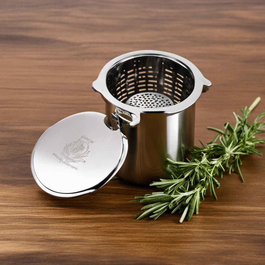 An image showcasing a sleek, stainless steel Herbal Chef Butter Infuser, surrounded by vibrant, fresh herbs like rosemary and thyme