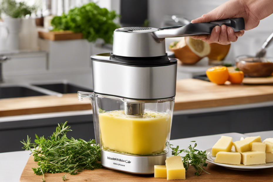 An image showcasing the step-by-step process of using the Herbal Chef Electric Butter Infuser, with close-ups capturing the pouring of ingredients, setting the temperature, infusing herbs, and finally straining the infused butter