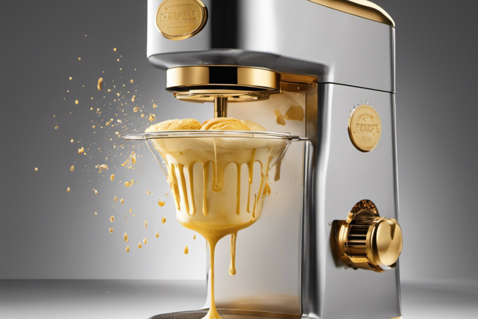 An image showcasing an ice cream maker filled with fresh cream, churning vigorously