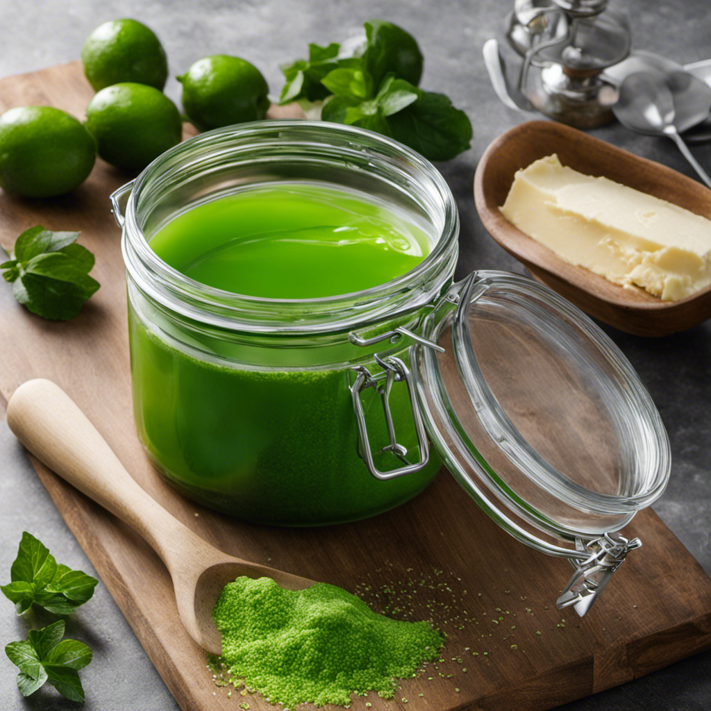 An image capturing the final step of the magic butter maker process: a fine mesh sieve being held over a glass jar, with a vibrant green liquid flowing through, ensuring all solid particles are left behind
