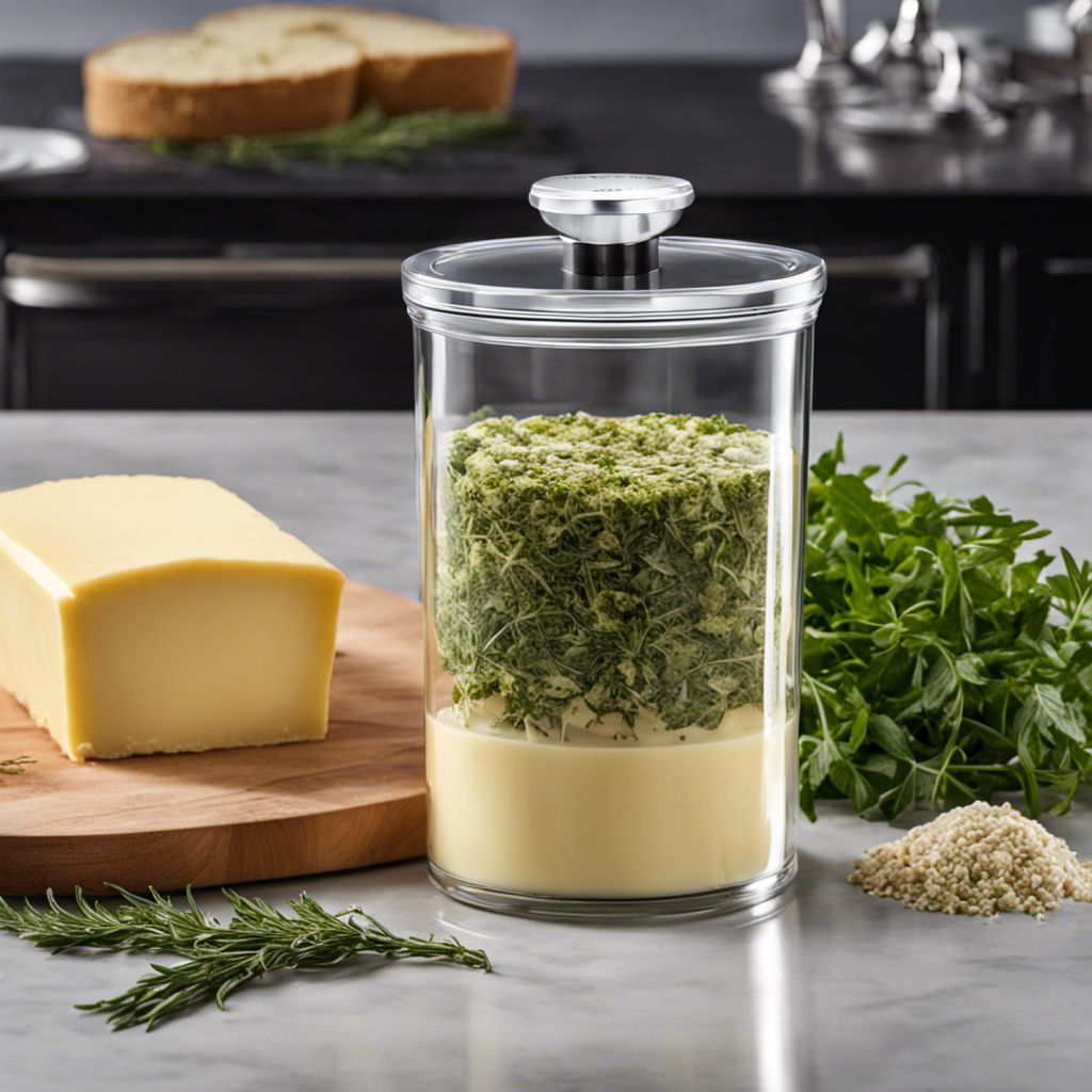 An image showcasing the magic butter maker with a transparent glass lid revealing the butter and herbs inside