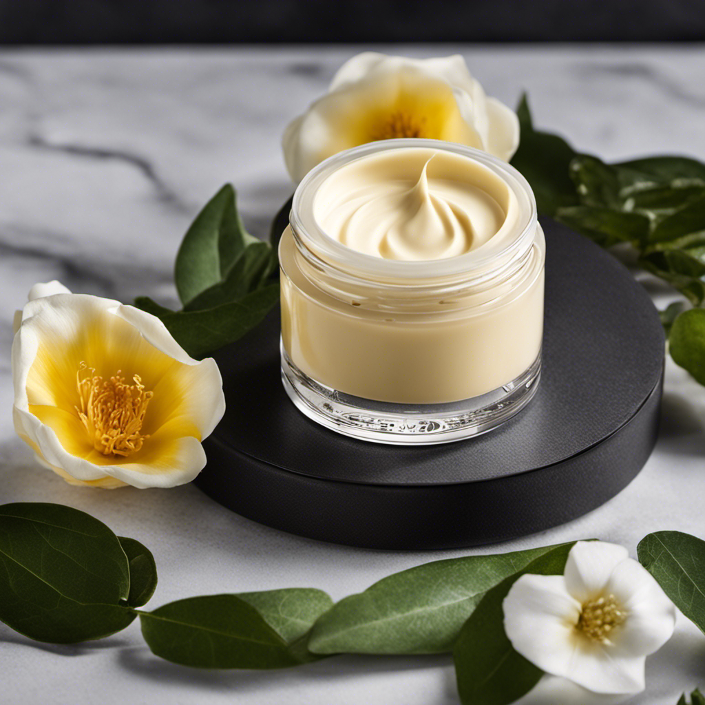 An image showcasing a pair of hands gently massaging velvety body butter onto smooth, radiant skin