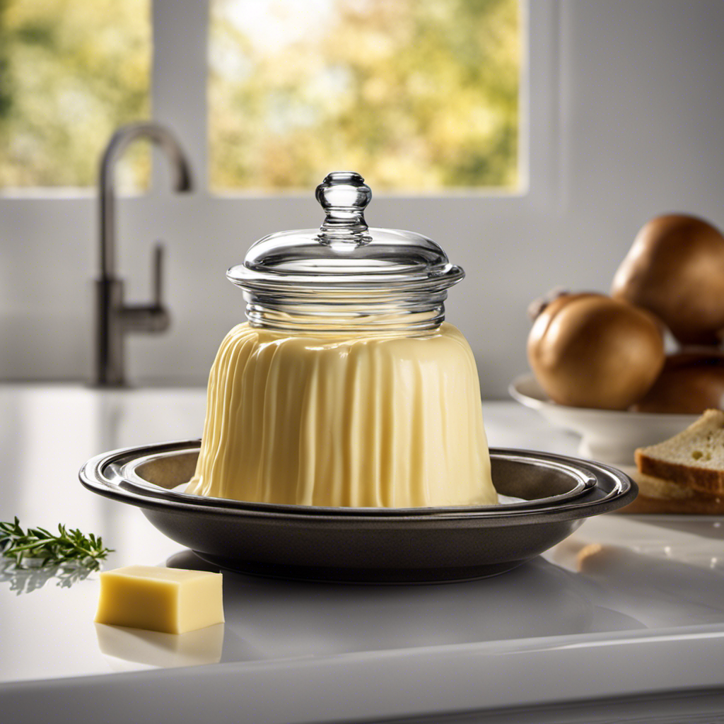 An image showcasing a butter bell on a kitchen countertop