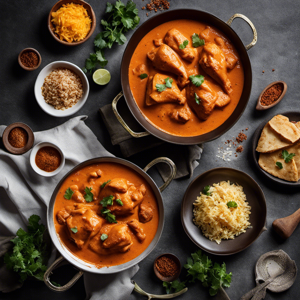 An image capturing the rich, creamy texture of butter chicken, as it melts in your mouth, revealing tender chunks of succulent, perfectly spiced chicken, bathed in a vibrant orange sauce
