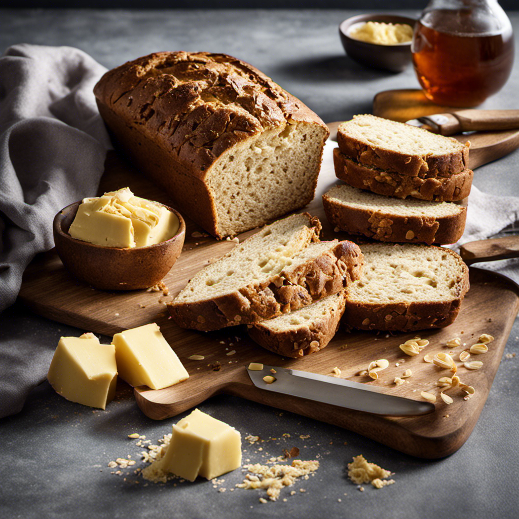 An image showcasing a slice of freshly baked soda bread, delicately spread with creamy Irish butter