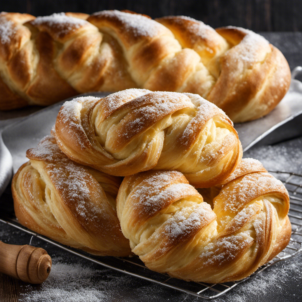 An image that showcases a perfectly wrapped, buttery, flaky braided pastry sitting inside a frosty freezer