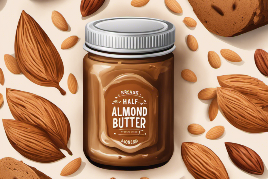 An image showcasing a half-opened jar of almond butter, with a rich, creamy texture spilling out