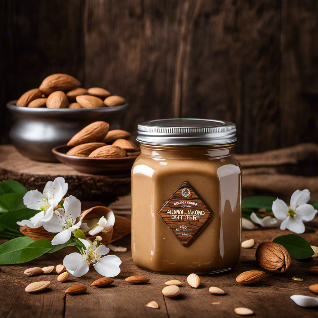 An image showcasing a glass jar of creamy almond butter, perfectly sealed with a metallic lid
