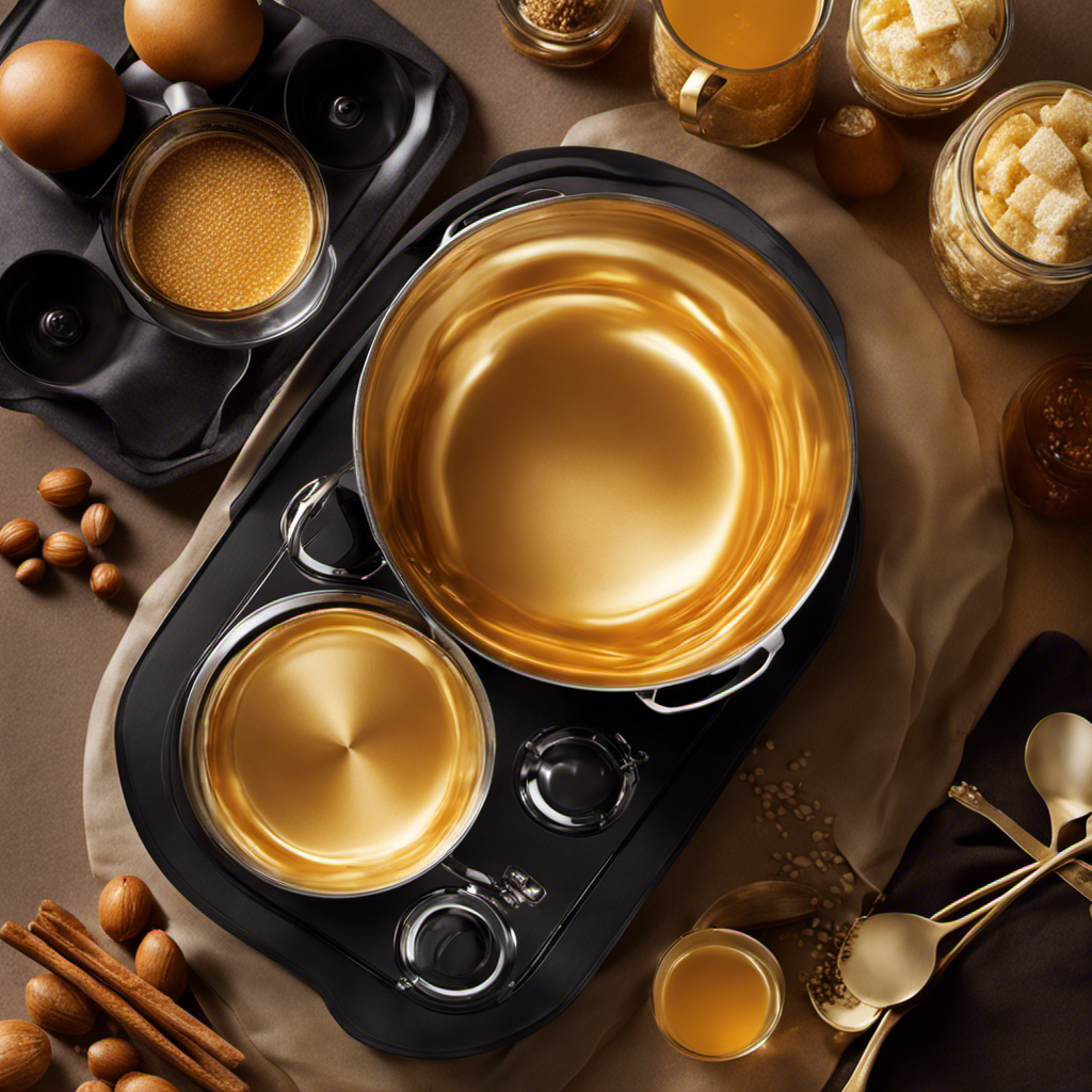 An image showcasing a golden-hued, bubbling saucepan on a stovetop