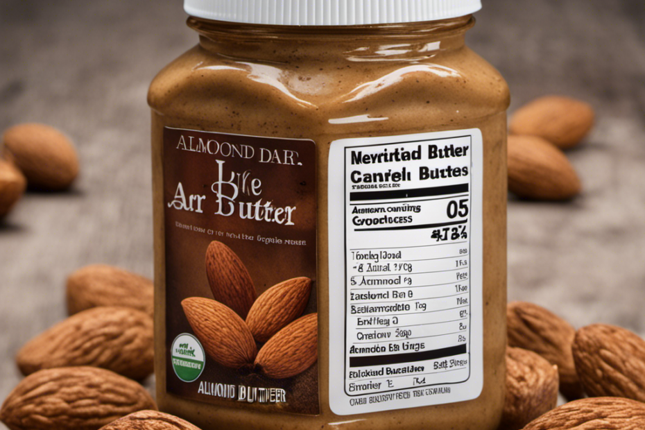 An image showcasing a jar of almond butter with an expired date label