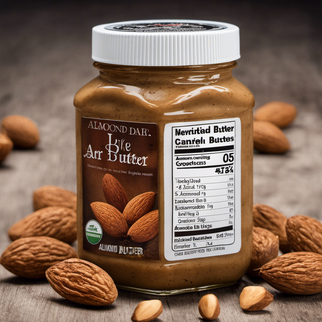 An image showcasing a jar of almond butter with an expired date label