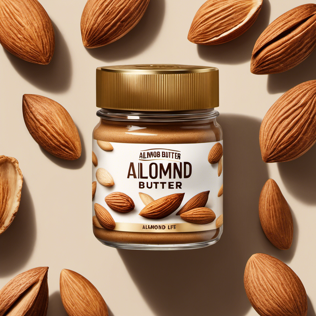 An image showcasing a glass jar of almond butter partially opened, revealing its creamy texture and golden-brown color