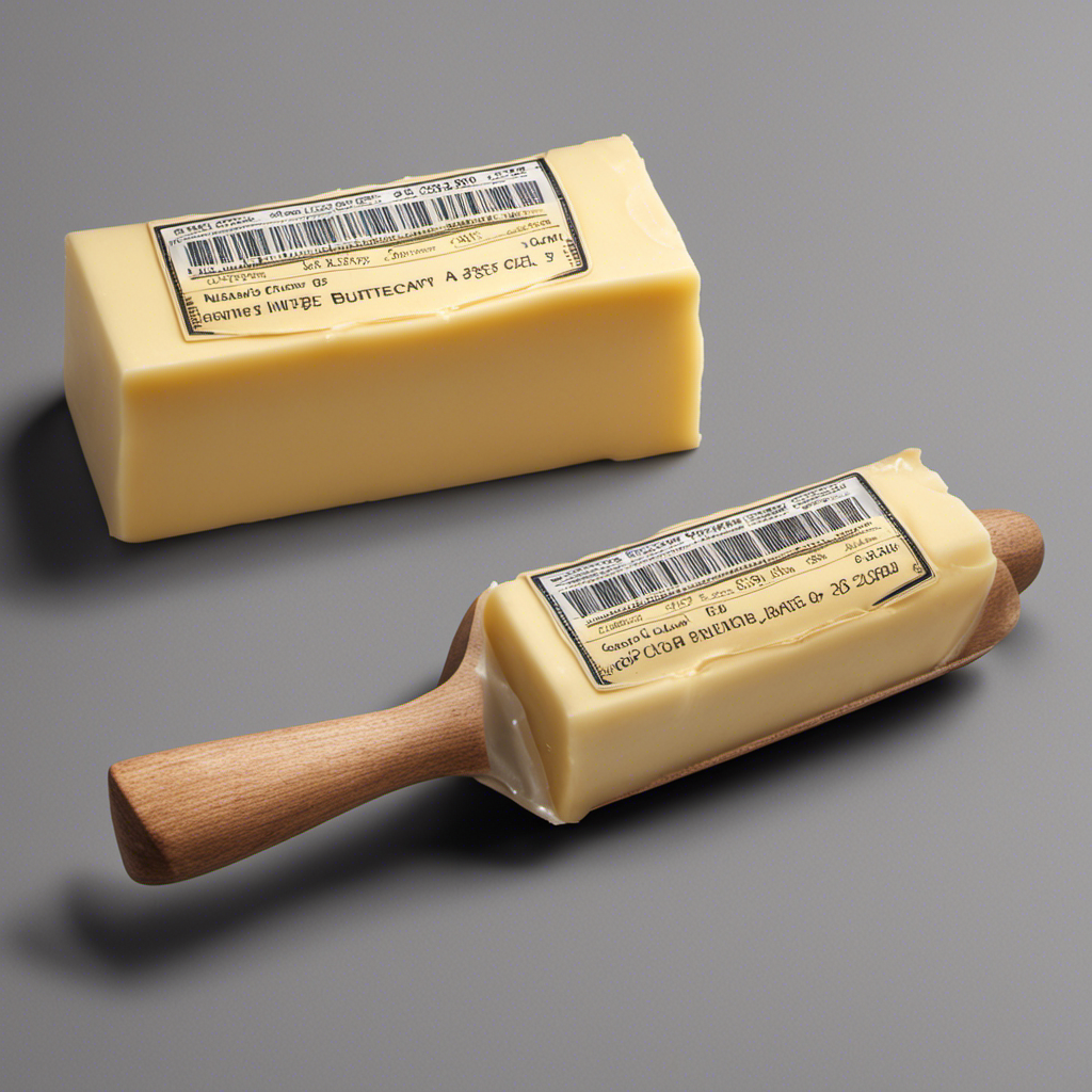 An image showcasing a stick of butter with a clear expiration date label