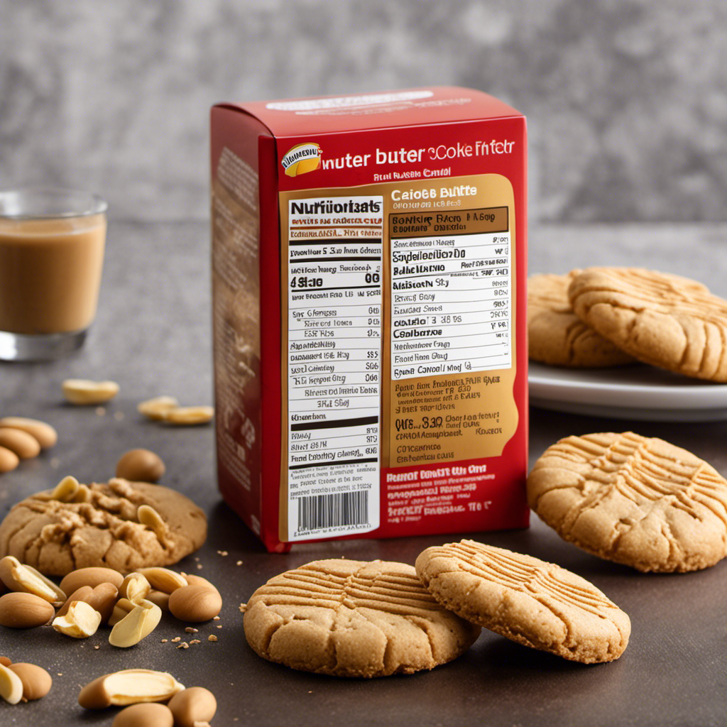 An image showcasing a single Nutter Butter cookie, perfectly golden brown with a creamy peanut butter filling, alongside a meticulously labeled nutrition facts chart highlighting its calorie content