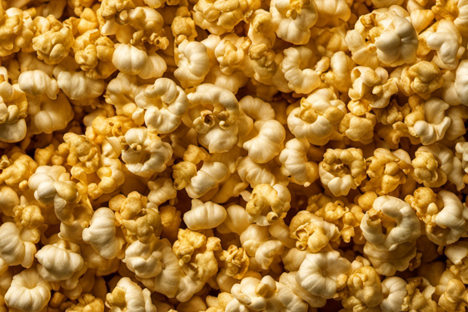 An image of a large movie theater popcorn tub overflowing with golden, buttery popcorn