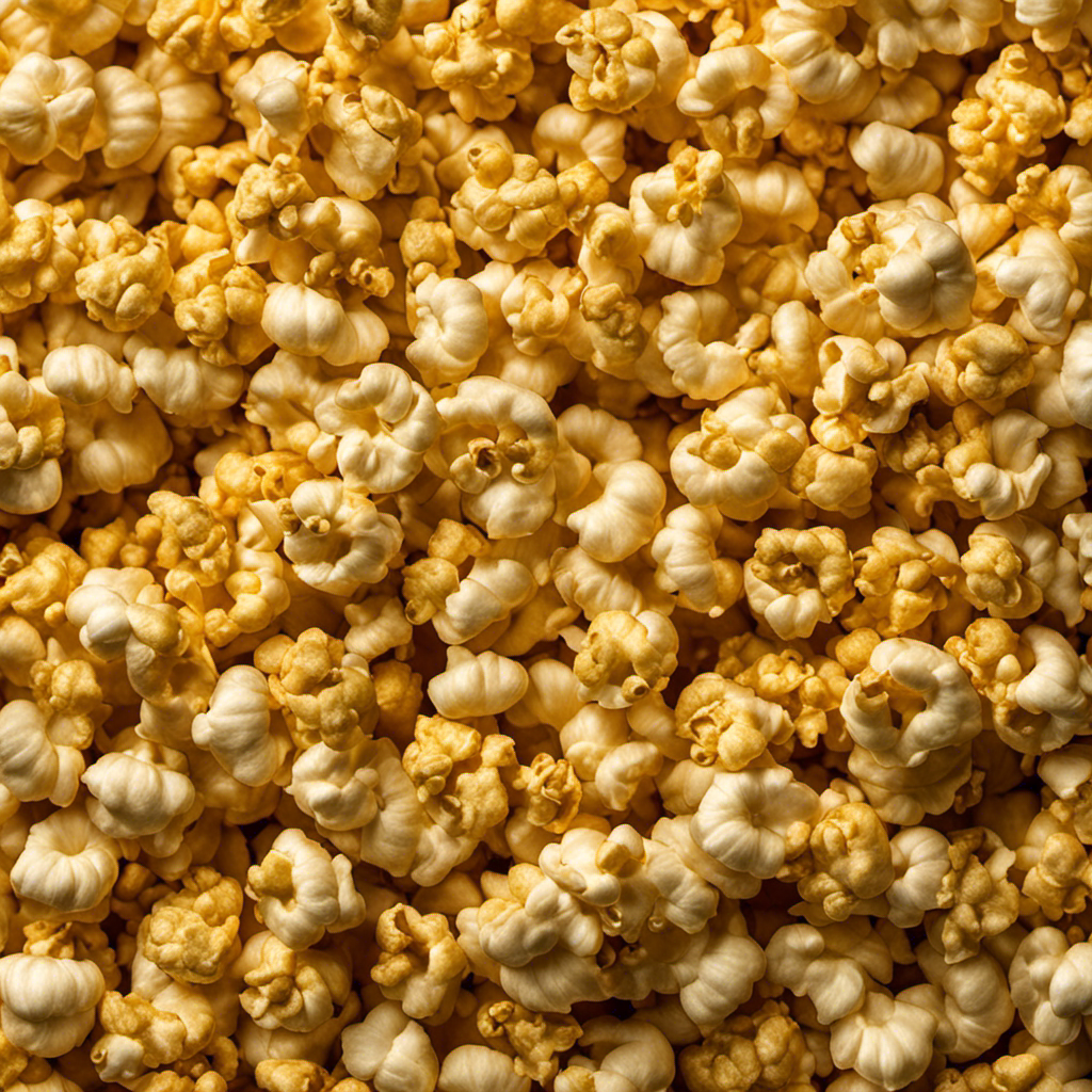 An image of a large movie theater popcorn tub overflowing with golden, buttery popcorn