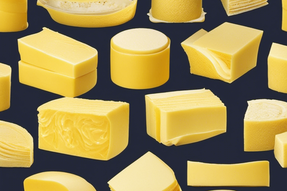 An image that showcases a slab of butter, precisely sliced in half, with each half meticulously weighed on a kitchen scale