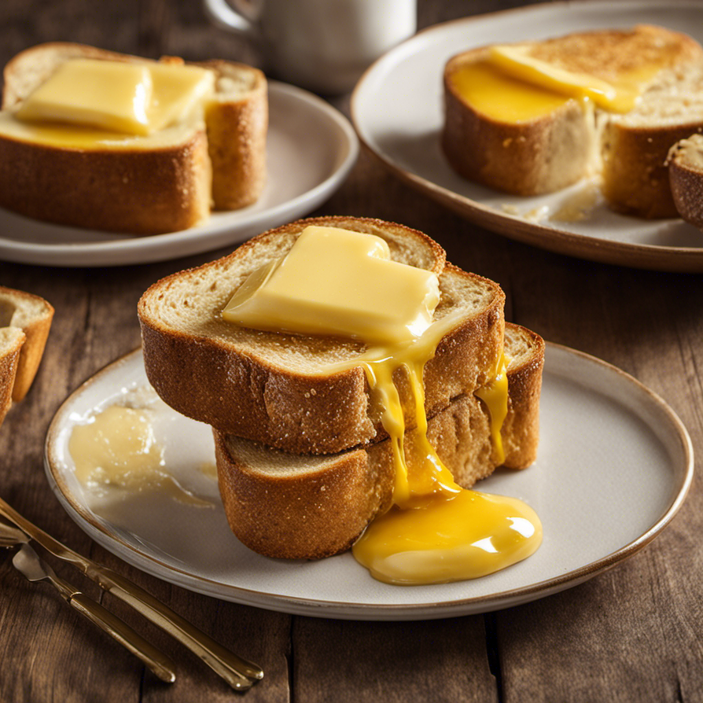 An image of a mouthwatering slice of toast, topped with a generous tablespoon of melted butter
