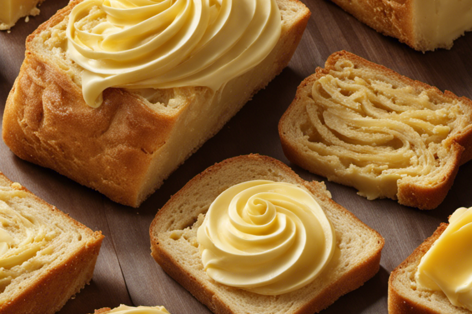 An image showcasing a golden slab of creamy butter, gently melting atop a warm slice of bread