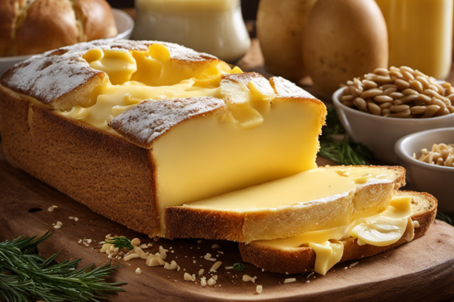 An image showcasing a pat of butter melting on a warm slice of bread, revealing its golden, creamy texture