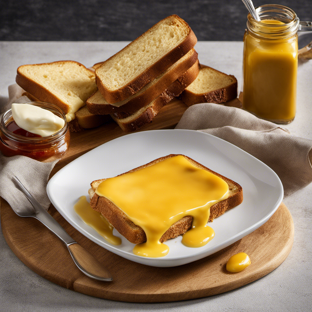 An image showcasing a square pat of golden butter melting on a warm slice of toast, revealing its deliciously creamy texture and inviting the viewer to explore the carb content of this beloved condiment