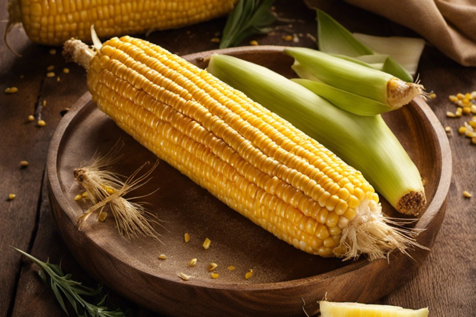 An image that showcases a golden ear of corn on the cob, glistening with melted butter