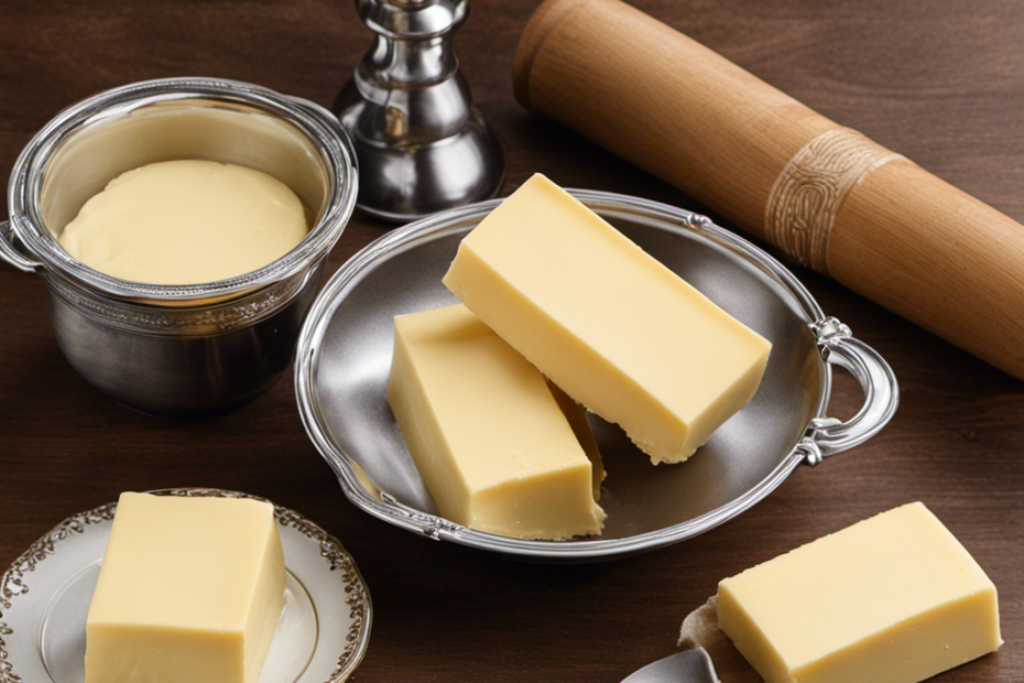 An image showcasing two identical sticks of butter, each measuring 1/2 cup in a measuring cup