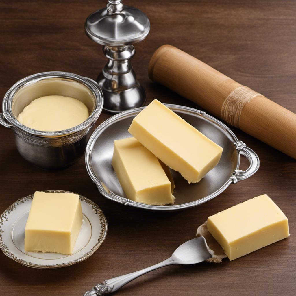 An image showcasing two identical sticks of butter, each measuring 1/2 cup in a measuring cup