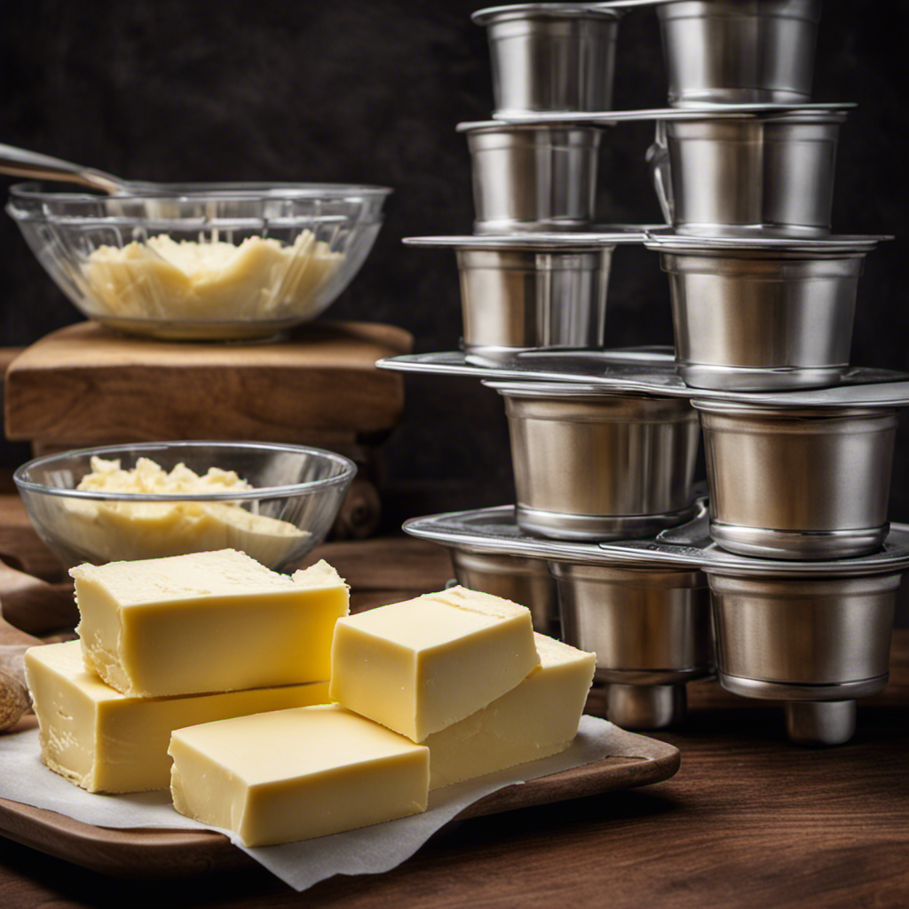 An image showcasing a precise conversion between 200 grams of butter and its equivalent in cups