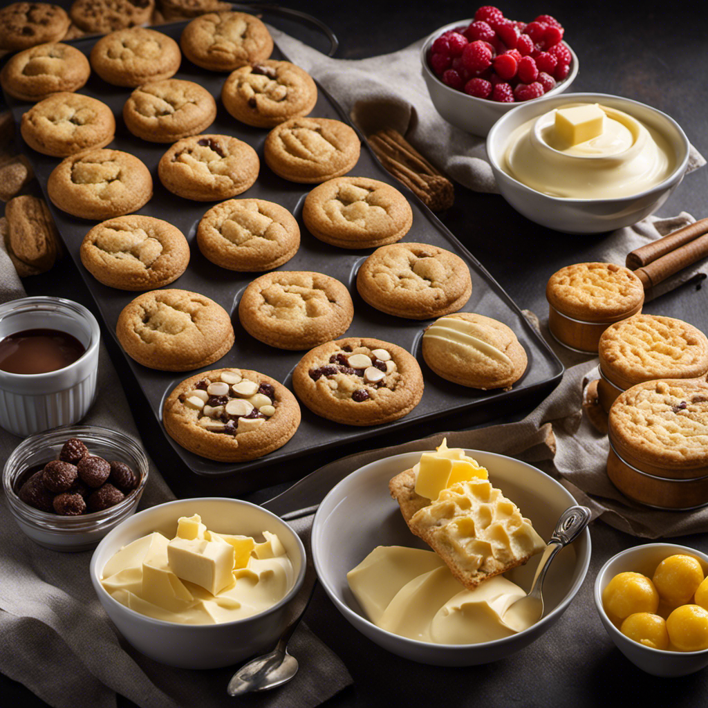 An image showcasing a variety of common recipes, such as cookies, cakes, and pastries, with each recipe accompanied by its corresponding pound of butter, beautifully displayed in measuring cups