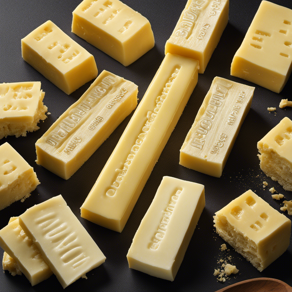 An image showcasing a stick of butter, divided into clearly labeled sections representing grams