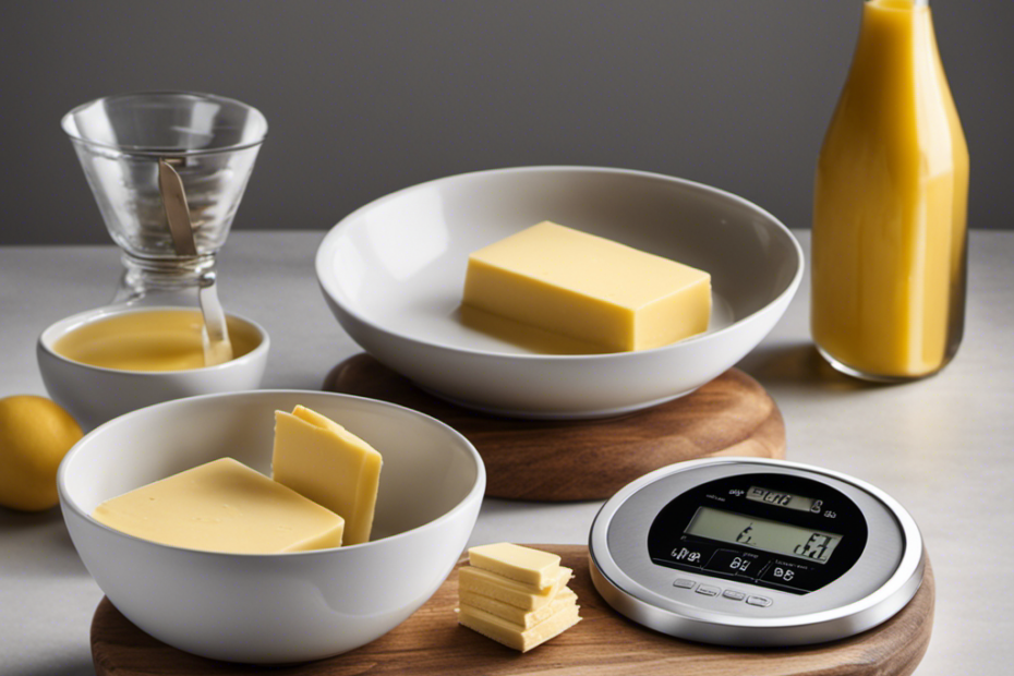 An image featuring a digital scale with a stick of butter placed on it