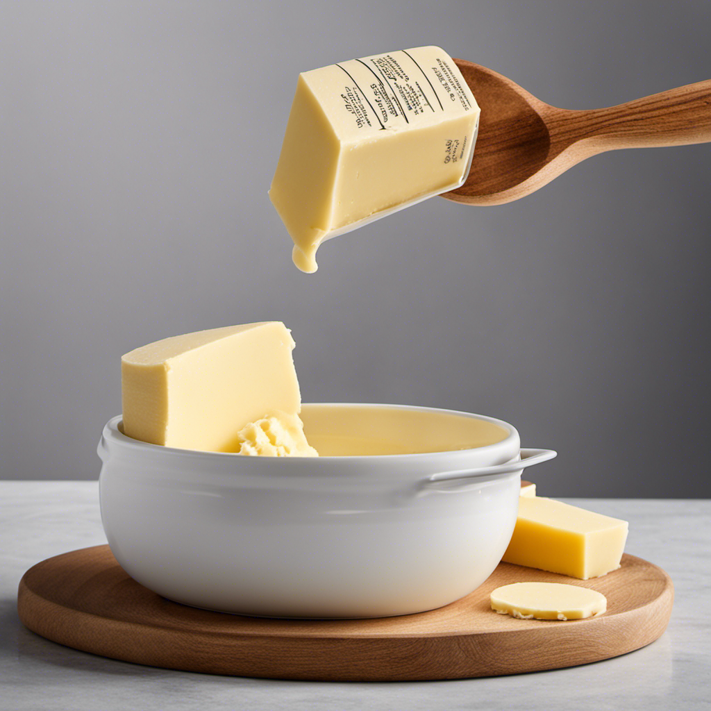 An image showcasing a precise measurement of butter, with a standard measuring cup filled precisely to the brim with 8 fluid ounces (1 cup) of smooth, creamy butter