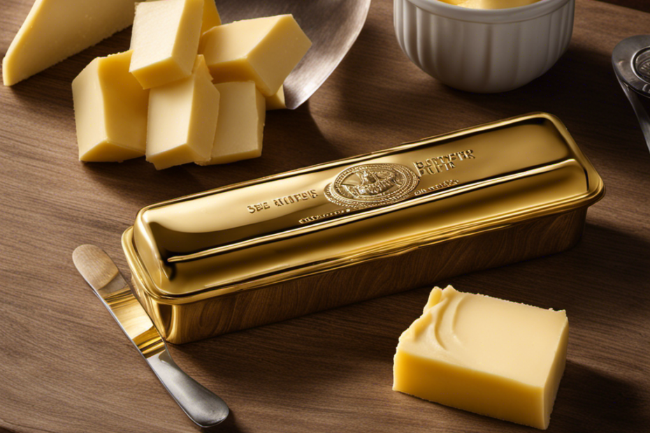 An image showcasing a golden stick of butter, measuring precisely 4 ounces