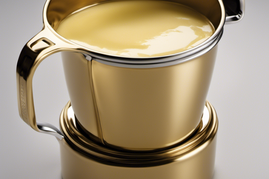 An image showcasing a measuring cup filled with creamy butter, precisely measuring 8 ounces