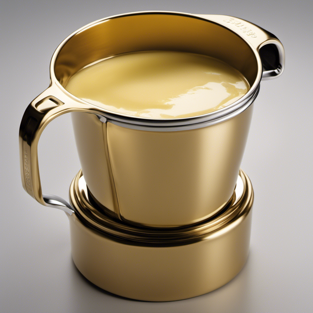 An image showcasing a measuring cup filled with creamy butter, precisely measuring 8 ounces